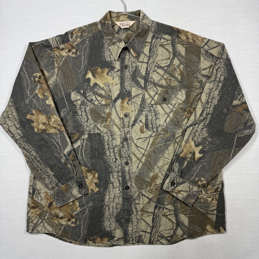 Vintage Walls Camo Button Shirt Men XXL Realtree Hardwoods‎ Long Sleeve